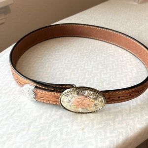 Western tooled leather belt small
